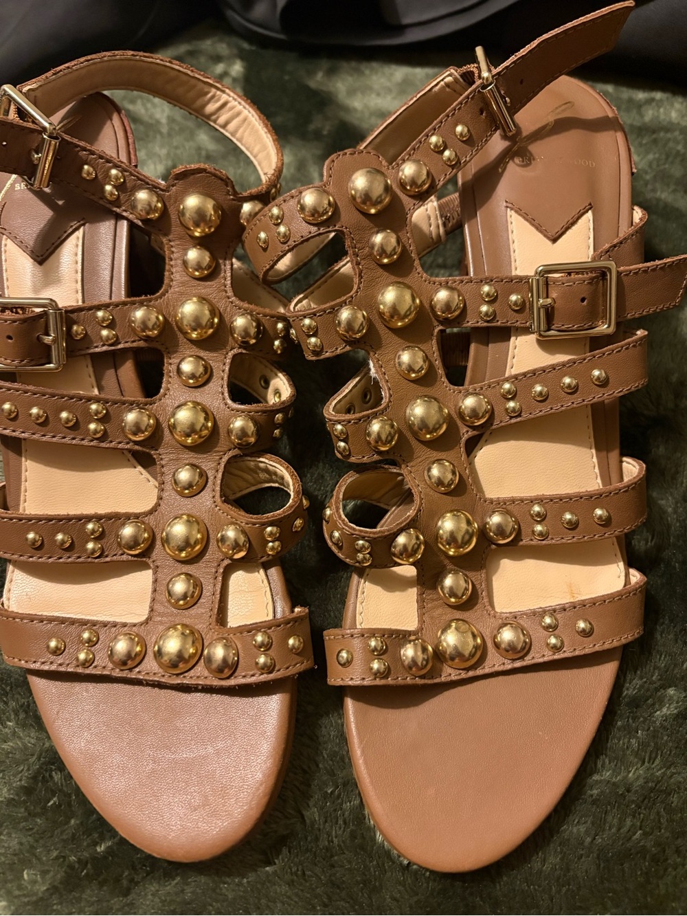 Bryan Atwood Leather Studded Accents Gladiator Sandals
